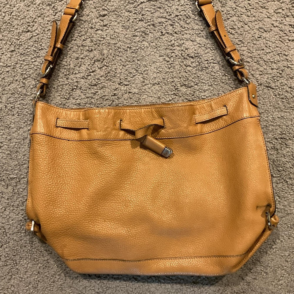 Salvatore Ferragamo Gancini Drawstring Tan Leather Calfskin Bag Shoulder Purse